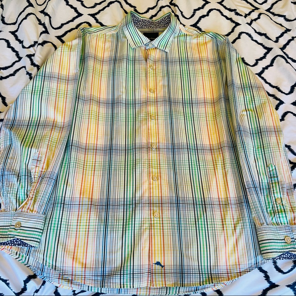 Tommy Bahama White Striped Long Sleeve Button Down Shirt Men’s Size XL